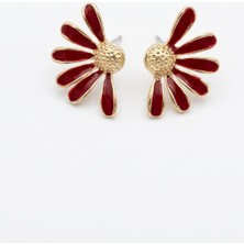 Ma Gold Bordo Çicek Tasarımlı Küpe