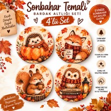 Kids Town Sonbahar Temalı 4’lü Yuvarlak Bardak Altlığı – 10 cm 3 mm Mdf Uv Baskı – Sevimli Hayvan Desenli