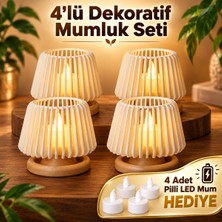 Piyatech 4’lü Dekoratif LED Tealight Mumluk Seti - Masaüstü Aydınlatma - Pilli Mumlar Dahil