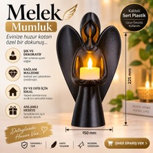 Piyatech Melek Mumluk Dekoratif Siyah Melek Biblo Mumluk Pilli LED Mum Hediyeli 22,5X15 cm - Siyah