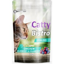 Catty Bistro Kısırlaştırılmış Tavuklu Yaban Mersinli KIZILCI20KLI 60G (Sterılısed)
