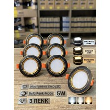 Lightech 5W Smd LED Downlight Spot Lamba (6'lı Paket) – 3 Renk Modlu (Beyaz / Gün Işığı / Sıcak Beyaz) Siyah-Gold Kasa