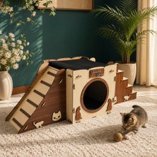Seventeen Design Kahverengi Krem Kedi Evi, Kedi Yuvası, Kedi Yatağı, Kedi Oyun Alanı