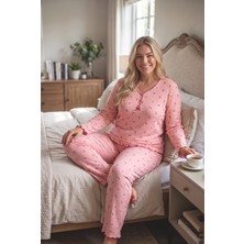 Seboteks Raporlu Interlok Kumaş Yakası Düğmeli Kışlık Büyük Beden Kadın Pijama Takımı 2900