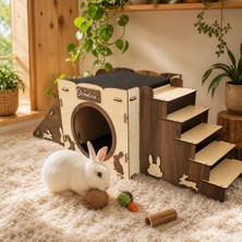 Seventeen Design Kahverengi Krem Tavşan Evi, Tavşan Yuvası, Tavşan Yatağı, Tavşan Oyun Alanı