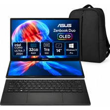 Asus Zenbook Duo OLED UX8406CA-QL309W Intel Core Ultra 7 255H 32GB 1tb SSD 14" Windows 11 Pro + Snertech Çanta