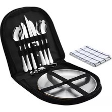 Munico 2 Set x 10 Parça Paslanmaz Çelik Piknik Çatal Bıçak Takımı Sofra Saklama Çantası ile Taşınabilir