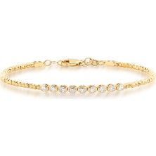 Oval Bezel Taşlı Altın Bileklik