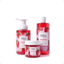 The Bath Factory Çilekli Duş Jeli 400 ml + Çilekli Vücut Peelingi 300 gr+ Çilekli Köpük Sabun Ferahlatıcı Koku İçerir