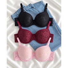 Gold Night Kadın Dantelli Desteklli Balenli Push Up Dolgulu Soft Sütyen Üçlü Paket