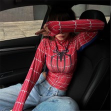 Moonstyle Collection Kırmızı Spider Çıtçıtlı Uzun Kollu Body