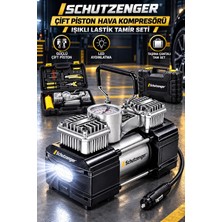 SCHUTZENGER Çift Piston Hava Kompresör LED Işıklı Lastik Tamir Seti 12V 150 Psi Lastik Bot Şişirme Çakmaklık