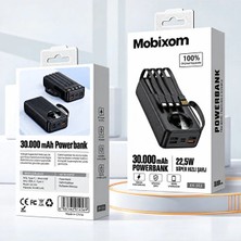 Mobixom CK-103 30.000 Mah Powerbank 22,5W Hızlı Şarjlı, 4 Dahili Kablolu, Dijital Göstergeli Taşınabilir Şarj Cihazı 30.000 Mah