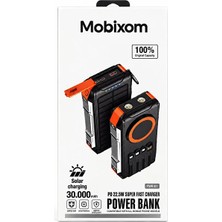 Mobixom Pwr-01 30.000 Mah Solar Powerbank 22,5W Hızlı Şarj, Dahili 4 Kablolu, Çift LED Aydınlatmalı