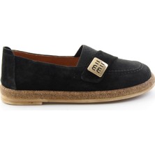 Bambi Siyah Süet Hakiki Deri Kadın Loafer Ayakkabı K01281035502