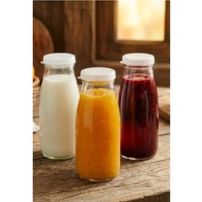 JUNIBELIW 4 Adet Boş 200CC Cam Şişe Nostalji Meyve Suyu Ayran Süt Su Şişesi Plastik Kapaklı 4X200CC