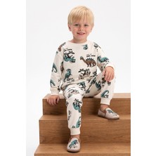 Minipomes Skate Dino Erkek Çocuk Pamuklu  Pijama Takım Bej