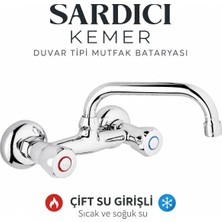 Sardıcı Kemer Krom Duvar Tipi Mutfak Evye Bataryası Çift Su Girişli Dirsek Rozet Takımı Dahil