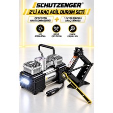 SCHUTZENGER Çift Piston Hava Kompresör Lastik Şişirme 12V 150PSI 1.5 Ton Araç Krikosu Çırçırlı