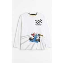 Minipomes Erkek Çocuk Racer Penye Sweatshirt Beyaz