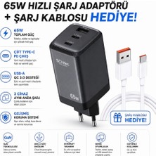 Schitec 65W Gan 3 Çıkışlı Hızlı Şarj Başlığı ve 120W Usba To Type-C Hızlı Data ve Kablosu Hediye