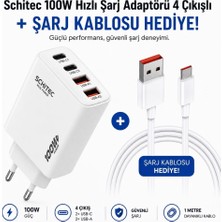 Schitec 100W 4 Çıkışlu Hızlı Şarj Başlığı ve 6A 120W Usba To Type-C Hızlı Data ve Turbo Hediye