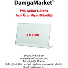 Damga Market 10 Adet Pvc Etiketlik, Pvc Isimlik 3x8 cm Şeffaf Etiketlik Ayaklı Açılı Pvc Stand Etiketlik