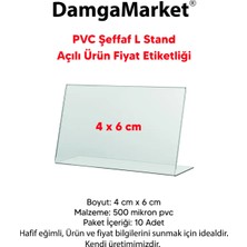 Damga Market 10 Adet Pvc Etiketlik, Pvc Isimlik 4x6 cm Şeffaf Etiketlik Ayaklı Açılı Pvc Stand Etiketlik