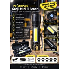 Kalemhane  PD-568 Plus Şarjlı Mini El Feneri – Güçlü Led, Cob Yan Işık, Type-C Şarjlı, Cep Klipsli ve Kutulu