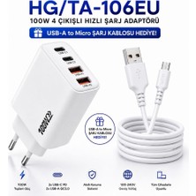 Schitec 100W 4 Çıkışlı Hızlı Şarj Başlığı  ve 67W Usba To Micro ve Hızlı Şarj Kablosu 1m Hediye