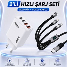 Schitec 100W 4 Çıkışlu Hızlı Şarj Başlığı ve 5in1 100W Göstergeli Type-C ve Usba Girişli Micro Type-C Lightning Çıkışlı Hızlı Şarj