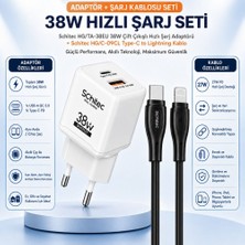 Schitec 38W 2 Çıkışlı Süper Hızlı Şarj Başlığı ve 60W Type-C To Lightning Hızlı Şarj ve Data Kablosu Siyah
