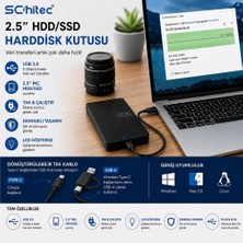 Schitec 2.5 Hdd/ssd USB 3.0 Type-C Harici Disk Kutusu Artı Type-C To Type-C Kablo(Usb-A Çeviricili)