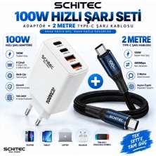 Schitec 100W 4 Çıkışlu Hızlı Şarj Başlığı  ve 100W Type-C To Type-C Süper Hızlı Şarj Kablosu