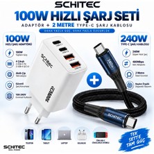 Schitec 100W 4 Çıkışlu Hızlı Şarj Başlığı  ve 240W Type-C To Type-C Süper Hızlı Şarj Kablosu 2 Metre