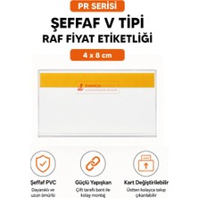 Damga Market Şeffaf Pvc Yapışkanlı V Tipi Raf Etiketlik 4x8 cm Market Raf Etiketi 1000 Adet