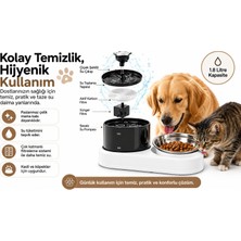 Atlt Atlantis Kedi Köpek Için 2'si 1 Arada Öşft Otomatik Su Sebili 1.8 Litre ve Mama Kabı Besleme Seti Su Çeşmesi Sürekli Taze Su Evcil Hayvan
