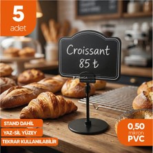 Damga Market Siyah Yaz Sil Etiket Premium Tasarım Yuvarlak Ayaklı Standlı 5 Adet Kafe Pastane Masaüstü