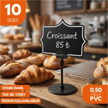 Damga Market Siyah Yaz Sil Etiket Klasik Köşeli Yuvarlak Ayaklı Standlı 10 Adet Kafe Pastane Masaüstü