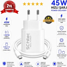 Schitec 45W  Çıkışlı Hızlı Şarj Aleti Type-C To Type-C Kablolu Set Beyaz SC007