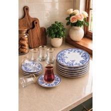 Pinkev Butterfly 18 Parça Seramik Pasta Tabağı Çay Bardağı Servis Sunum Seti