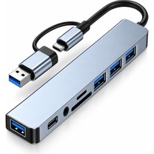 8in2 Alüminyum 4xusb 1xtype-C 3.5mm Jak Tf/sd USB Hub Çoklayıcı Telefon Macbook Çevirici