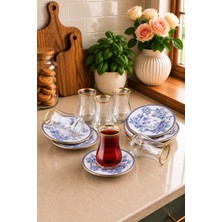Pinkev Butterfly 6 Kişilik Seramik Tabaklı Çay Bardağı Seti