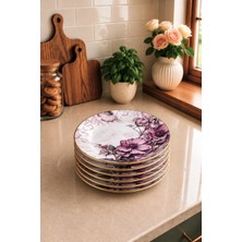 Pinkev Petunia 6 Kişilik Seramik Pasta Tatlı Sunum Tabağı Takımı