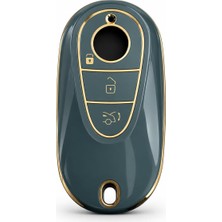 Autohan Keys Mercedes W206 W223 S350 C260 C300 Için Nano Anahtar Kılıfı, Gri Gold, Premium Tasar