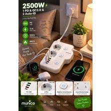 Munico 2'li Çoklu Priz 2500W 2 Type-C 3 USB 3.1A Şarj Çıkışlı Anahtarlı Masaüstü Priz