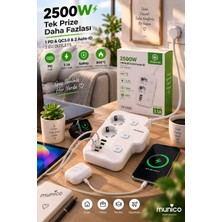 Munico 2 Prizli USB Çoklayıcı 2 Type-C 3 USB 2500W Akım Korumalı Ev Ofis Şarj Istasyonu