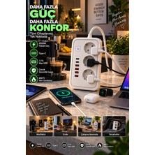 Munico 2 Adet 2500W 3'lü Çoklu Priz 2 Type-C 4 USB Çıkışlı Çocuk Korumalı Masaüstü Çoklayıcı