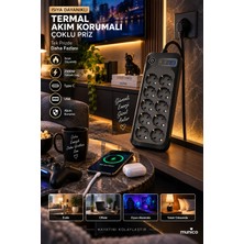 Munico 2 Adet 2500W Akım Korumalı Çoklu Priz 8 Priz Type-C USB Çıkışlı Termal Korumalı