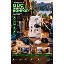 Munico 2 Adet 3 Prizli Çoklayıcı 2500W 2 Type-C 4 USB 3.1A Şarj Çıkışlı Anahtarlı Çoklu Priz